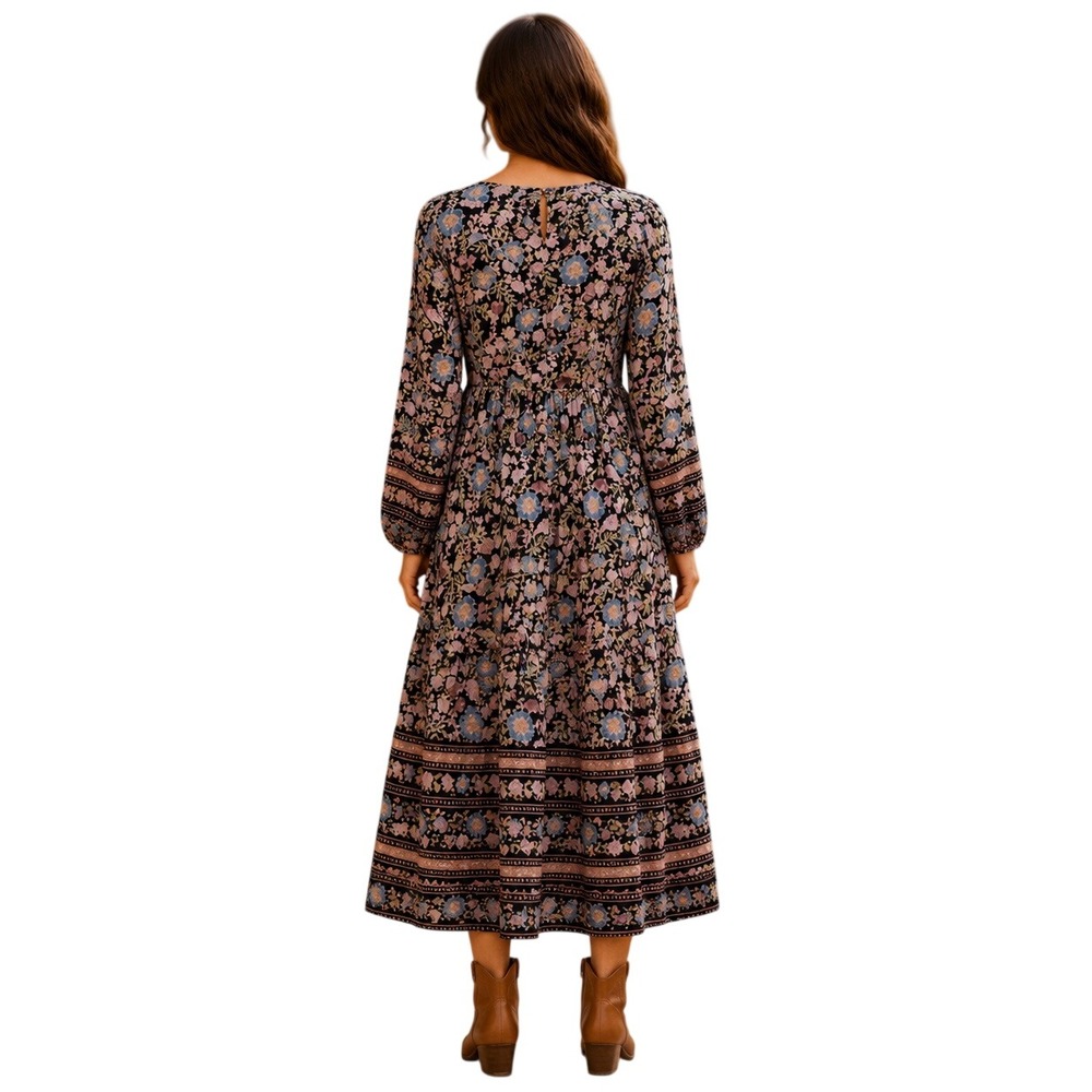 Billabong Floral Midi Dress Black Pink Boho Long Sleeve Womens M NWT - Picture 4 of 15